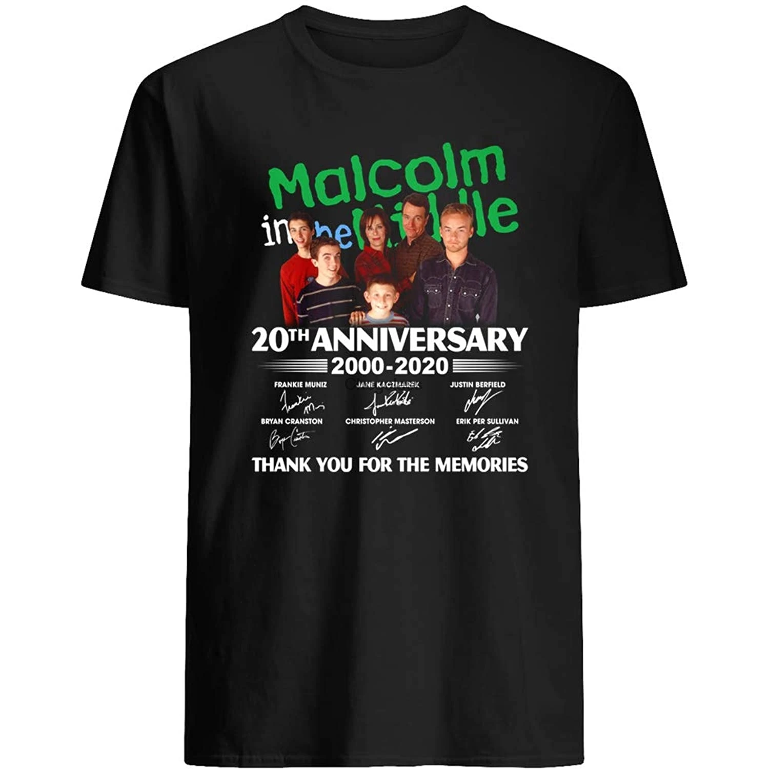 Malcom no filme middles 20th anniversary 2000-2020 elenco assinado presente fã obrigado presente para mulheres femininas unisex camiseta