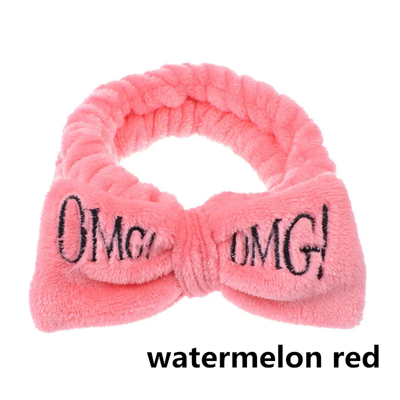 watermelon red Новые OMG буквы кораллового флиса мыть лицо лук повязки для женщин повязки на голову для девочек головной убор-лента для волос аксессуары для волос в виде тюрбана - Цвет: watermelon red