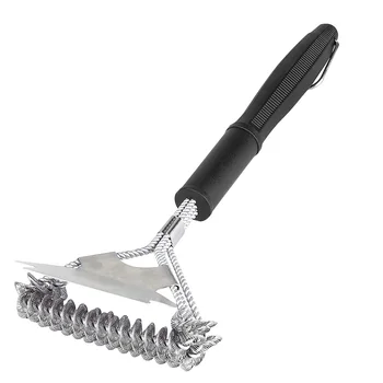 

3 In 1 Safe Durable Spatula Non Stick Bristles Cooking Extended Handle BBQ Cleaning Stainless Steel Grill Brush Anti Slip