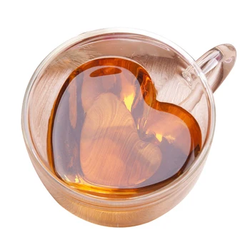 

Double Wall Love Heart Handle Coffee Tea Heat Cold Resistant harmless High Borosilicate Glass Insulation Cup Drinkware