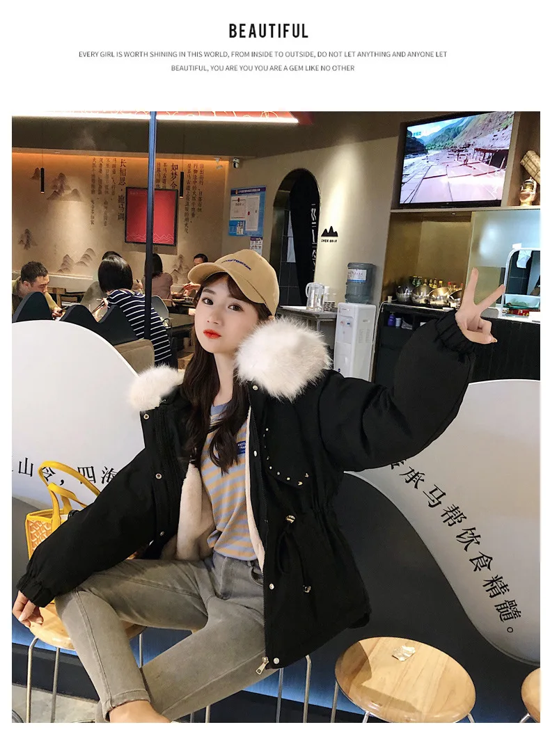 Fashion down Jacket Women's Short Shinhan NUS Fur Collar BF Workwear Coat Loose-Fit CHIC Parka Thick