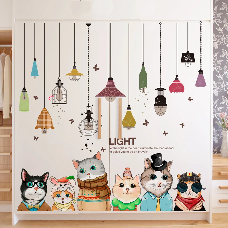 

[shijuekongjian] Cartoon Cats Animals Wall Sticker Vinyl DIY Light Bulbs Wall Decals for Kids Bedroom Nursery Home Decoration