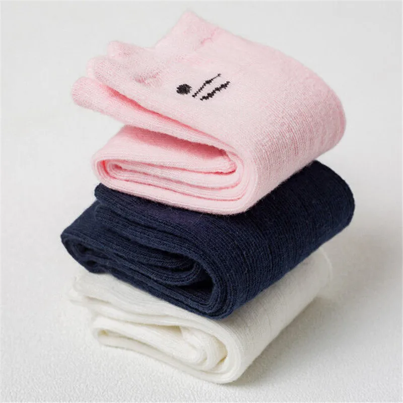 Baby Cartoon Cat Ear Printed Socks Fashion Baby Girl Boy Cotton Sock Newest Toddler Unisex Knee High Pink/White/Navy Socks