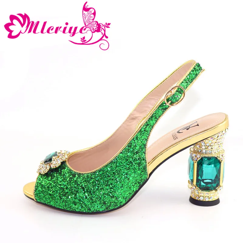 

New Arrival Woman Open Toe Ladies Sandals Pumps Shoes Party Green Color Wedding Shoe Decorated with Rhinestone Summer Women Shoe