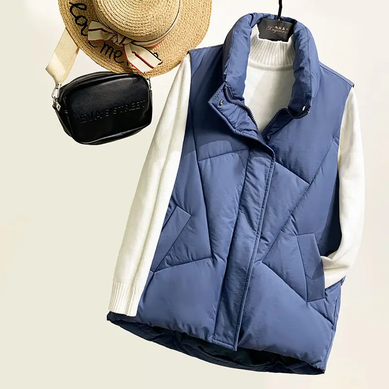 Синий New Autumn Winter Vest Women Fashion jacket coat Fashion coats Down cotton Soft Vintage outwear Clothing - Цвет: Синий