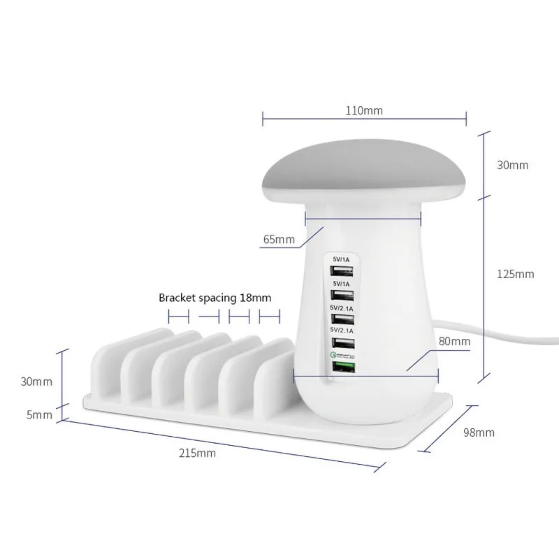 5 порты usb-телефон зарядное устройство гриб ночник беспроводной зарядный блок док-станция для iPhone samsung S9 S10