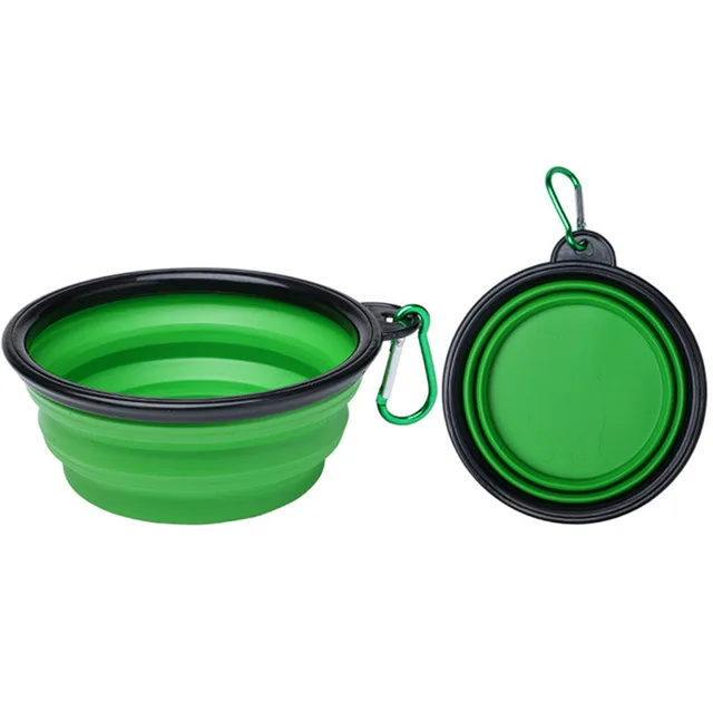 green 1 шт. миска для собак, складная силиконовая миска для путешествий для собак, портативная складная Складная миска для собаки, для питомцев, кошек, подача воды пищи - Цвет: green