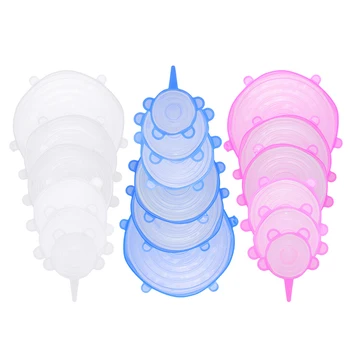 

6Pcs Fexible Silicone Cookware Lids Bowl Cover High sealing Pots Cooker Stretch Lids Heat Resistance For Kitchen Fresh Keeping