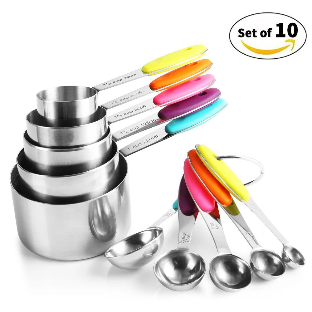 

10pcs Stainless Steel Measuring Spoon Set Tea Coffee Metal Measuring Cups Spoon Scoop Cooking Kitchen Tools Christmas Gifts