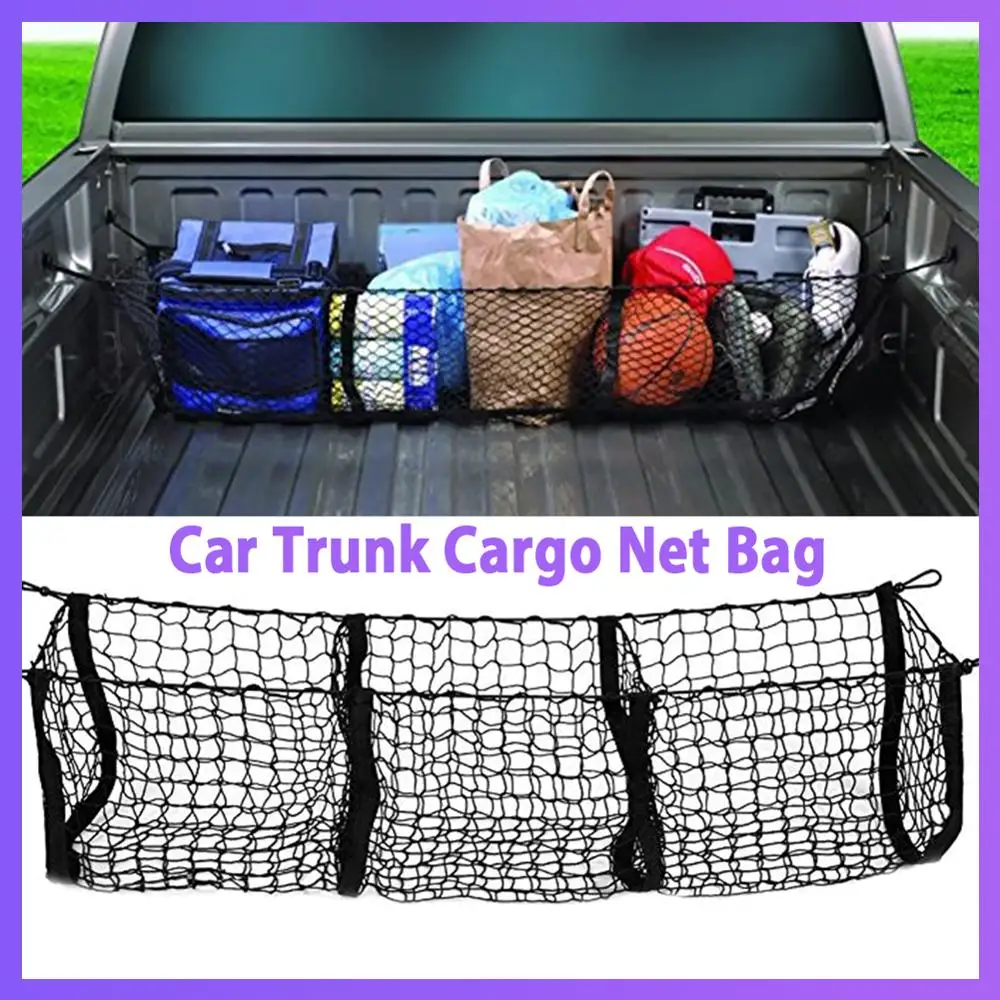 Car Three Pocket Trunk Cargo Organizer Net Bag Luggage Durable Expandable Black Mesh For Pickup SUV Trucks RVs Heavy Duty 2021