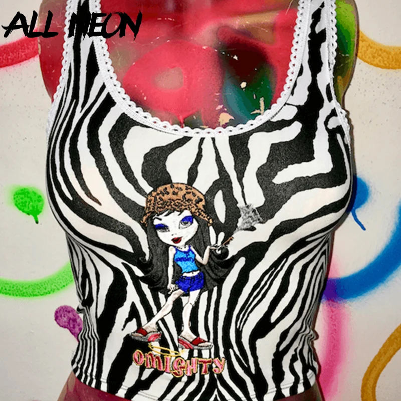 

Fashion Women's Crop Tank Tops Zebra Pattern Cartoon Printing Front Cropped Tops Casual Ladies Animal Print Tops Y2K Outfits