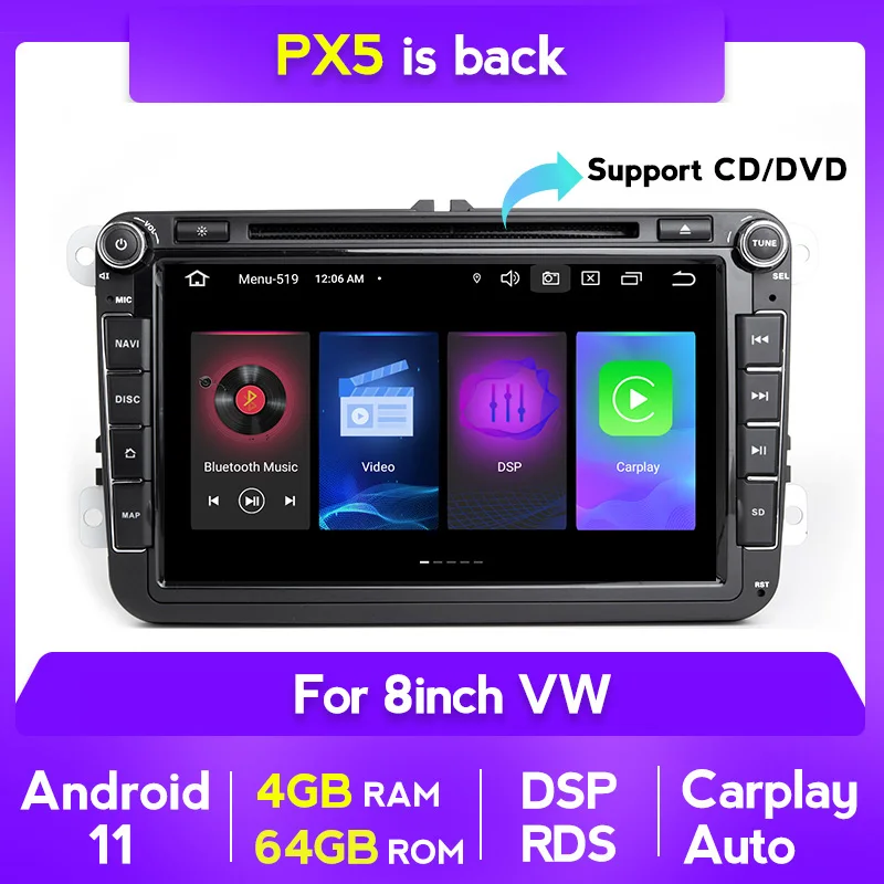 Автомагнитола 2 DIN 8 дюймов Android 11 GPS мультимедийный плеер для Skoda/Seat/Volkswagen/VW/Passat