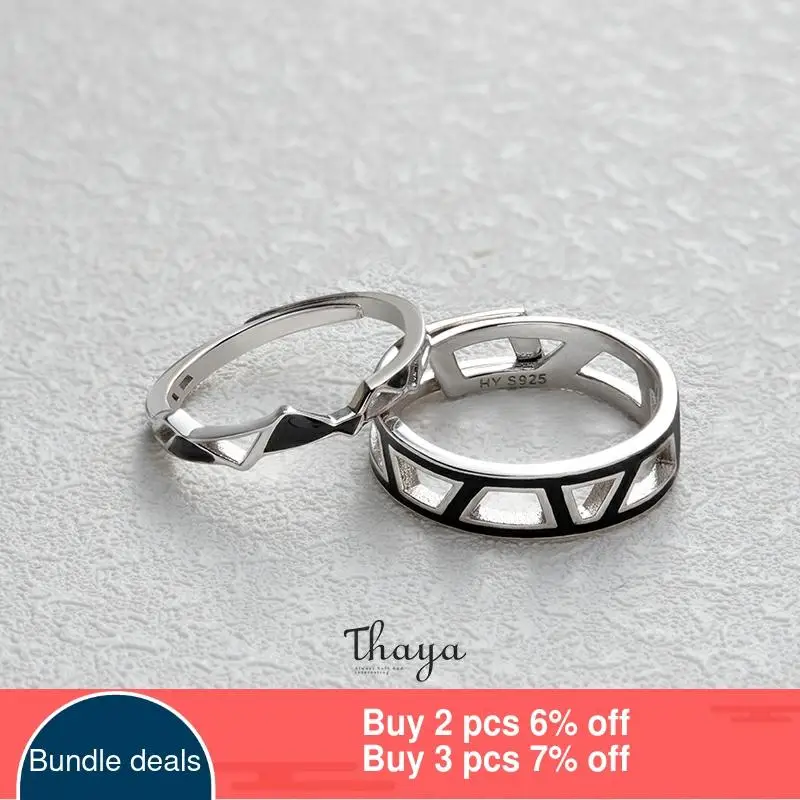 Thaya Original bords et coins Design anneaux s925 argent noir Angle géométrie anneau ouvert pour les femmes mystérieux Style bijoux cadeau ► Photo 2/6