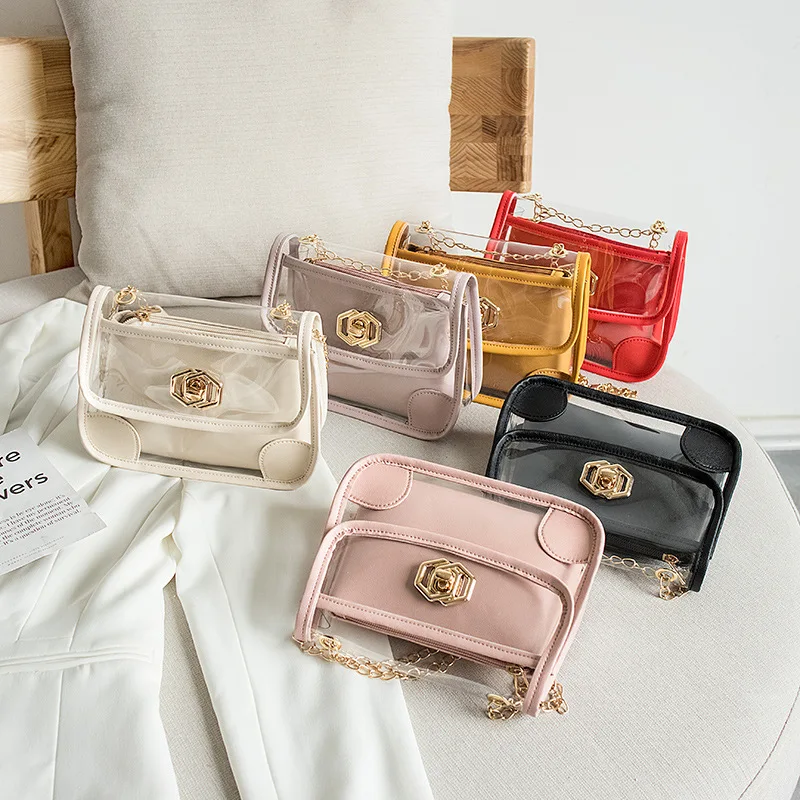 

Fashion Transparent Clear PVC Jelly Shoulder Bag Sets Summer Women Girls Solid Color Purse Handbags Mini Crossbody Messenger Bag