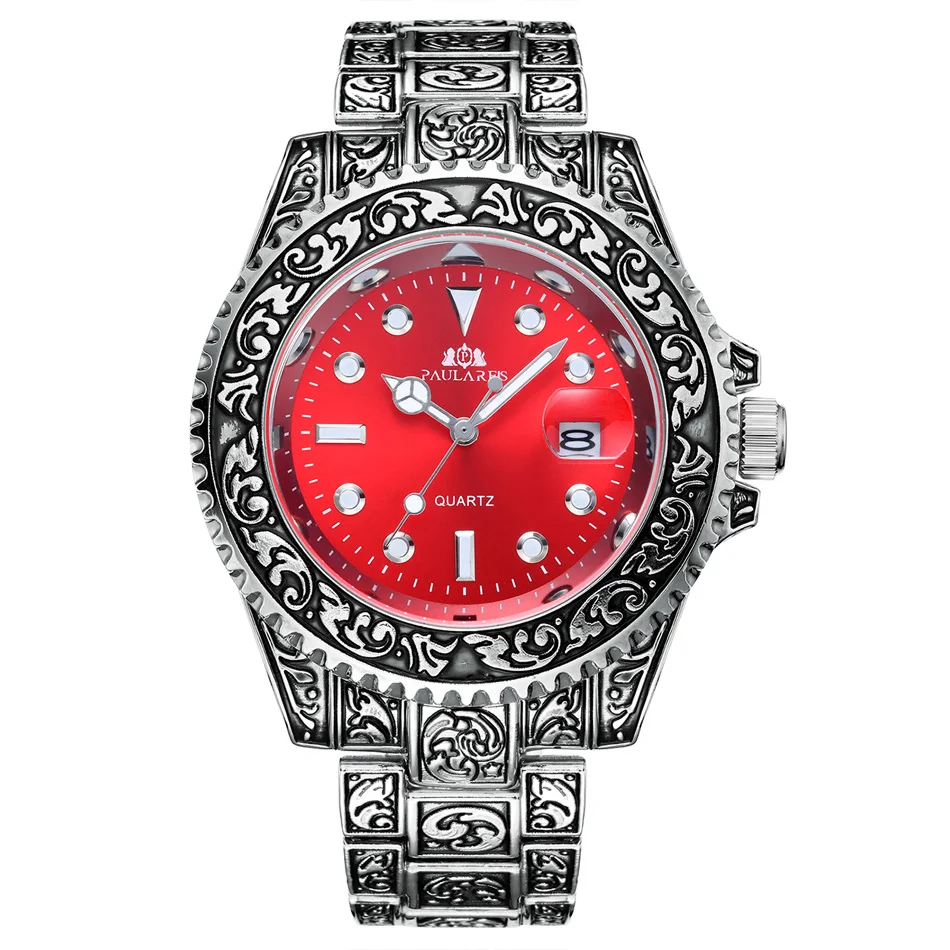 Silver Red Винтажные винтажные светящиеся розовые Золотые желтые золотые серебряные 2 тона Красные Зеленые Синие градиентные Модные Классические кварцевые мужские часы - Цвет: Silver Red