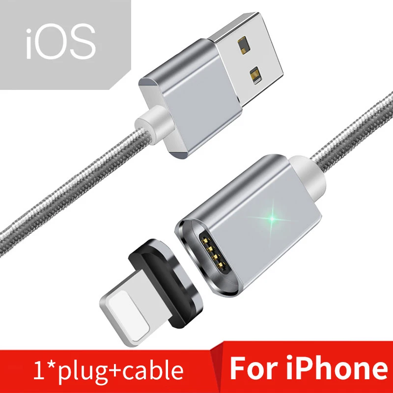 Silver iOS Cable Essager 1/2/3 м Магнитная Micro USB кабель для передачи данных для iPhone Android Тип-Док-станция с usb зарядка магнит Зарядное устройство адаптер Тип USB c телефонных кабелей - Цвет: Silver iOS Cable