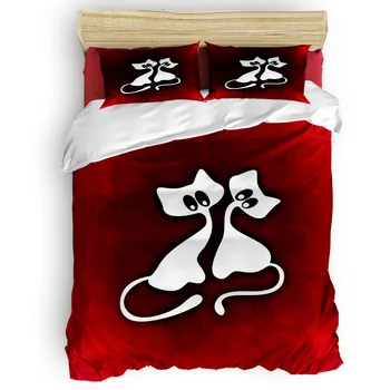 

Valentine Cat Love Couple Red Cloth Background Duvet Cover Set 2/3/4pcs Bedding Set Bed Sheet Pillowcases Cover Set