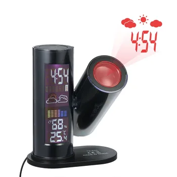 

Creative LED Projection Clock 360 Rotating Indoor Thermometer Black Hygrometer Household Multifunctional Electronic Clock