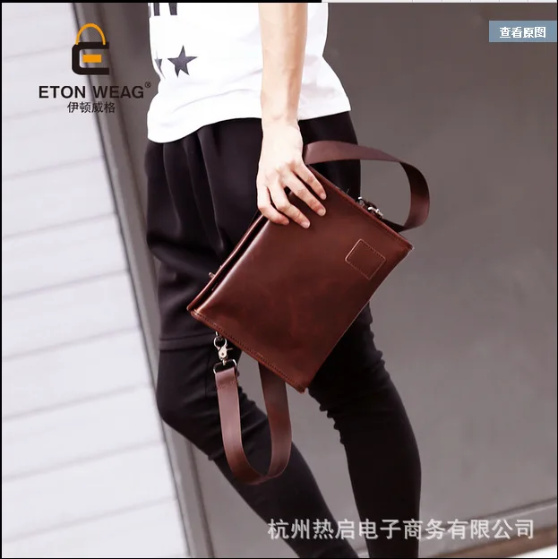 

New Korean men's retro shoulder bag double buckle diagonal bag trend briefcase tide