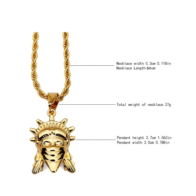 Хип-хоп Rebel Masked Статуя Свободы кулон раппер допа декоративные 2" верёвка из нержавеющей стали цепи ожерелье кулон
