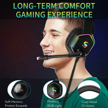 

3.5mm Over Ear LED Light Ergonomic Accessories Omnidirectional Noise Reduction Adjustable For PC With Microphone Gaming Headset