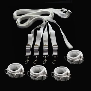 Sexy white real leather Handcuffs Bondage Ankle Cuffs Flirt Whip Under Bed Toys Erotic restraints fetish Sex Toys For Couples 6