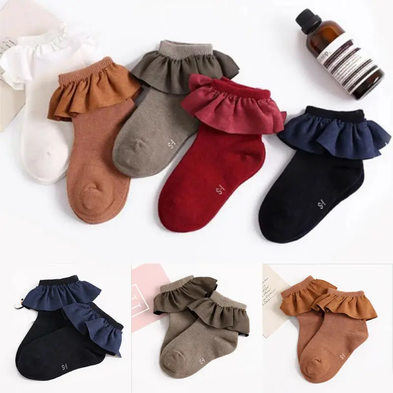 

5 Color kid short socks with lace welt funny happy knitted infant newborn toddler baby socks for girls age 2-8 years old Booties