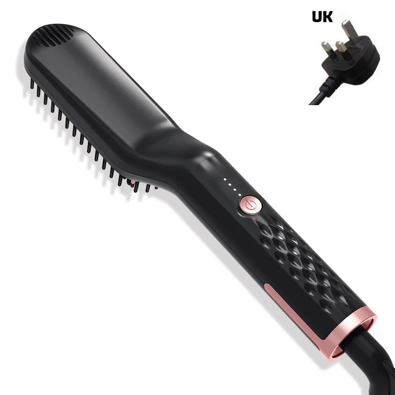 UK black No box 3 в 1 электрическая щетка, расческа, выпрямитель для волос для мужчин, расческа для выпрямления бороды и Утюг, Кератиновый выпрямитель для волос, щетка для укладки - Цвет: UK black No box