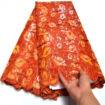 

african sequin lace fabric 2020 high quality lace luxury orange lace fabric handcut embroidered Nigerian fabric