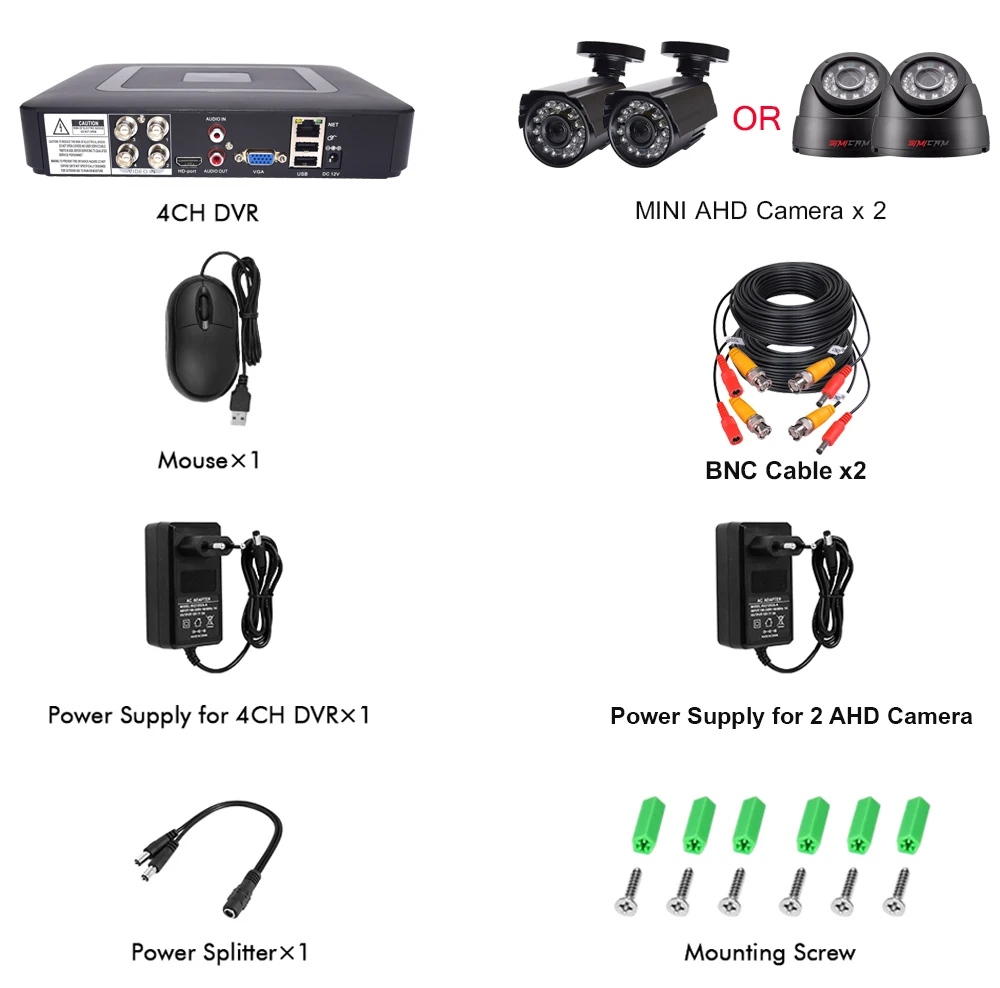 Sistema de Câmera Segurança Cctv Câmeras hd 4ch 1080n 5in1 2 Pces 720 p - 1080 Ahd Câmera 2mp P2p Vídeo Vigilância Conjunto Kit Dvr 11 Sistema de vigilância