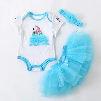 

Infant Clothing Baby Romper Three Piece Suit Baby Onesies for Summer Unicorn Pattern Blue Pink with Headdress Baby Girl Clothes
