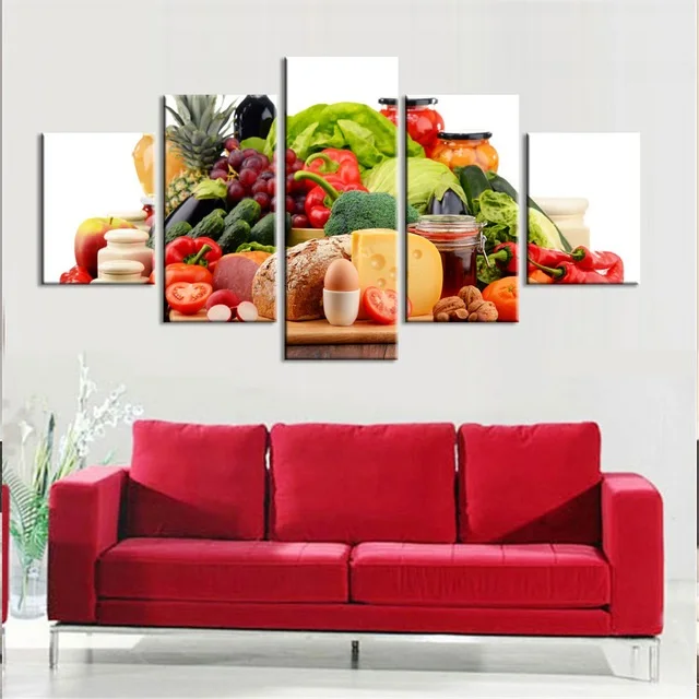 Canvas Paintings Posters 9 Colorful Table Fruit Food Wall Art Framework Home Decor 5 Pieces Print Decorative Picture Living Room | Дом и сад