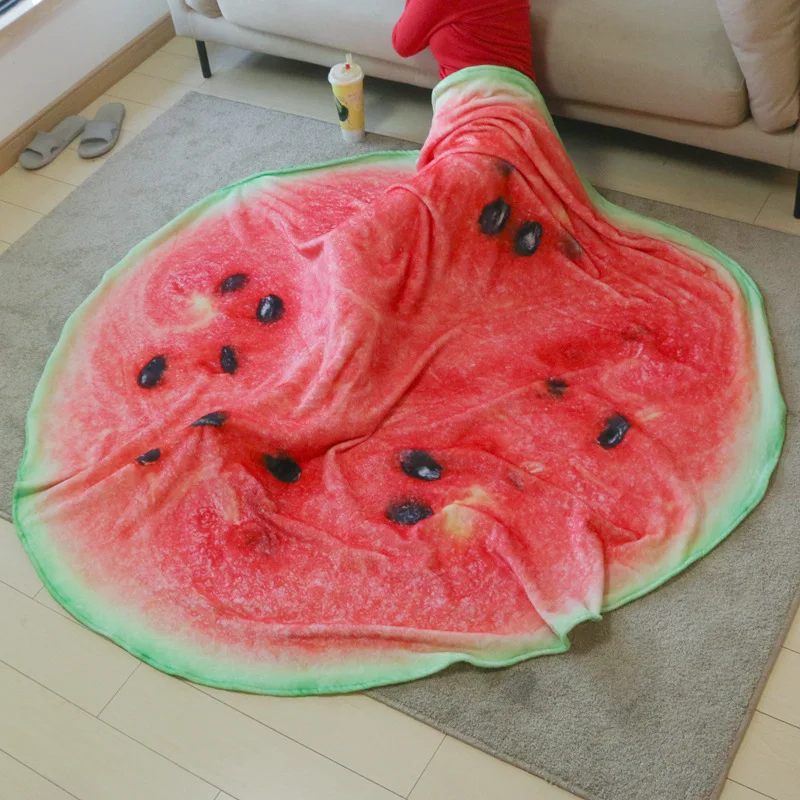 

Funny Watermelon Throw Blanket Hami Melon Soft Warm Thicken Flannel Blanket 290Gsm Home Sofa TV Nap Wrap Travel Round Blankets
