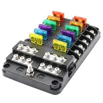 

6 Way/12 Way Blade Fuse Block with ATC/ATO Fuse Box Holder LED Warning Indicator Damp-Proof Cover for Car Boat Marine RV Truck