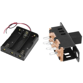 

Series 3.7V Flat Tip Battery Holder Case with 10Pcs High Knob 6 Pin 3 Position DPDT Panel Slide Switch 0.5A 50V DC