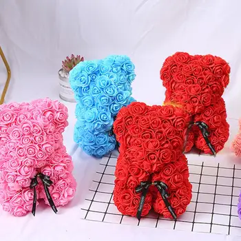 

25cm Romantic Foam Artificial Flowers Head Bear Shape Doll Simulation Rose Flower Fake Flowers Valentines Day Birthday Gift