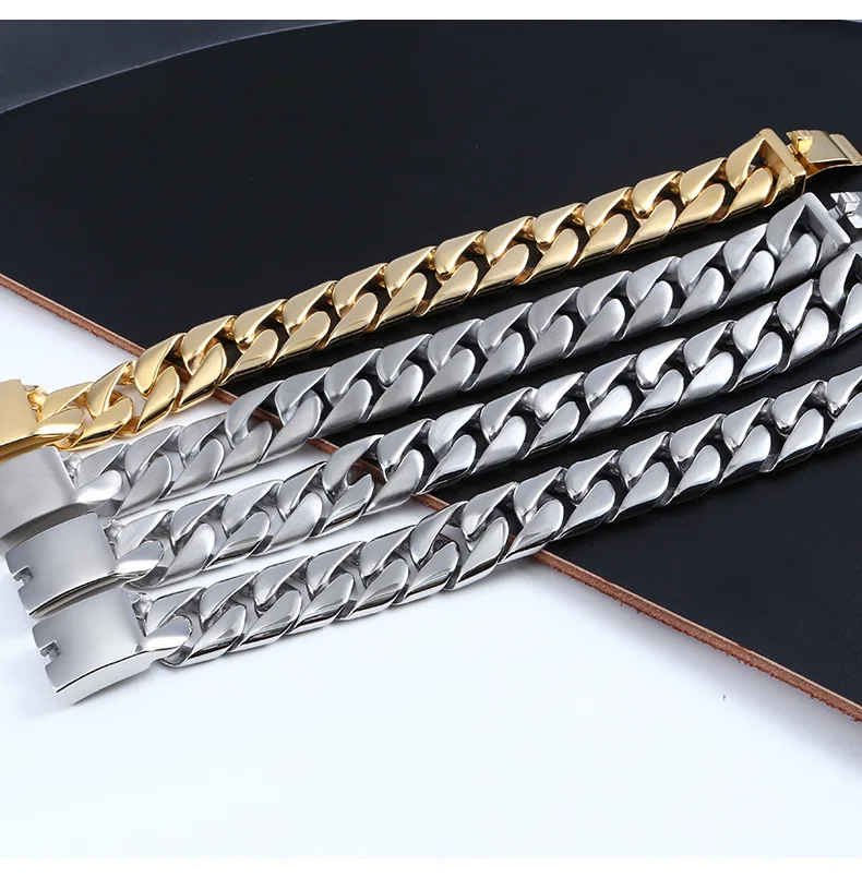 20 мм Широкий огромный тяжелый мужской Блестящий Золотой Снаряженный кубинский браслет-цепочка мужская серебряная кисть 316L нержавеющая сталь браслет для байкеров ювелирные изделия