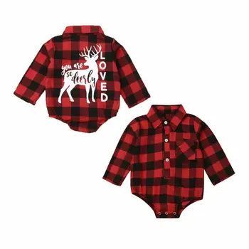 

New Xmas Newborn Baby Girl Boys Christmas Romper Bodysuit Long Sleeve Plaid Check Shirt Outfit Clothes Girl Boy Toddler Gifts