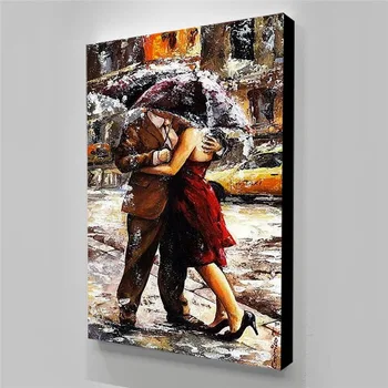 Póster Artístico de lienzo Para pared pintura de pareja bajo el paraguas, lienzo, Cuadros Modernos Para decoración de salón, pintura de Plakat