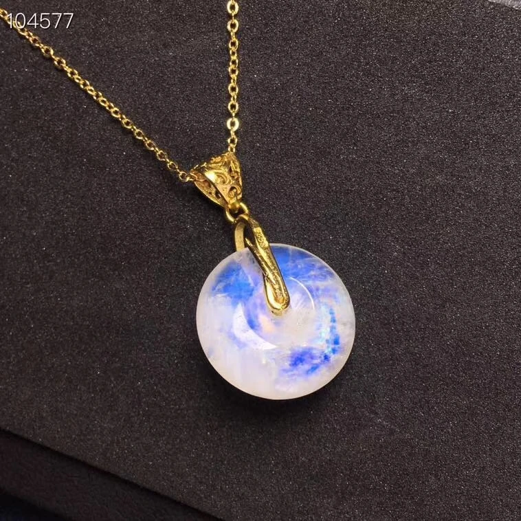 Сертификат естественный синий свет лунный камень драгоценный камень 16x6 мм для женщин кулон вечерние круглый пончик подарок кристалл исцеление AAAAA