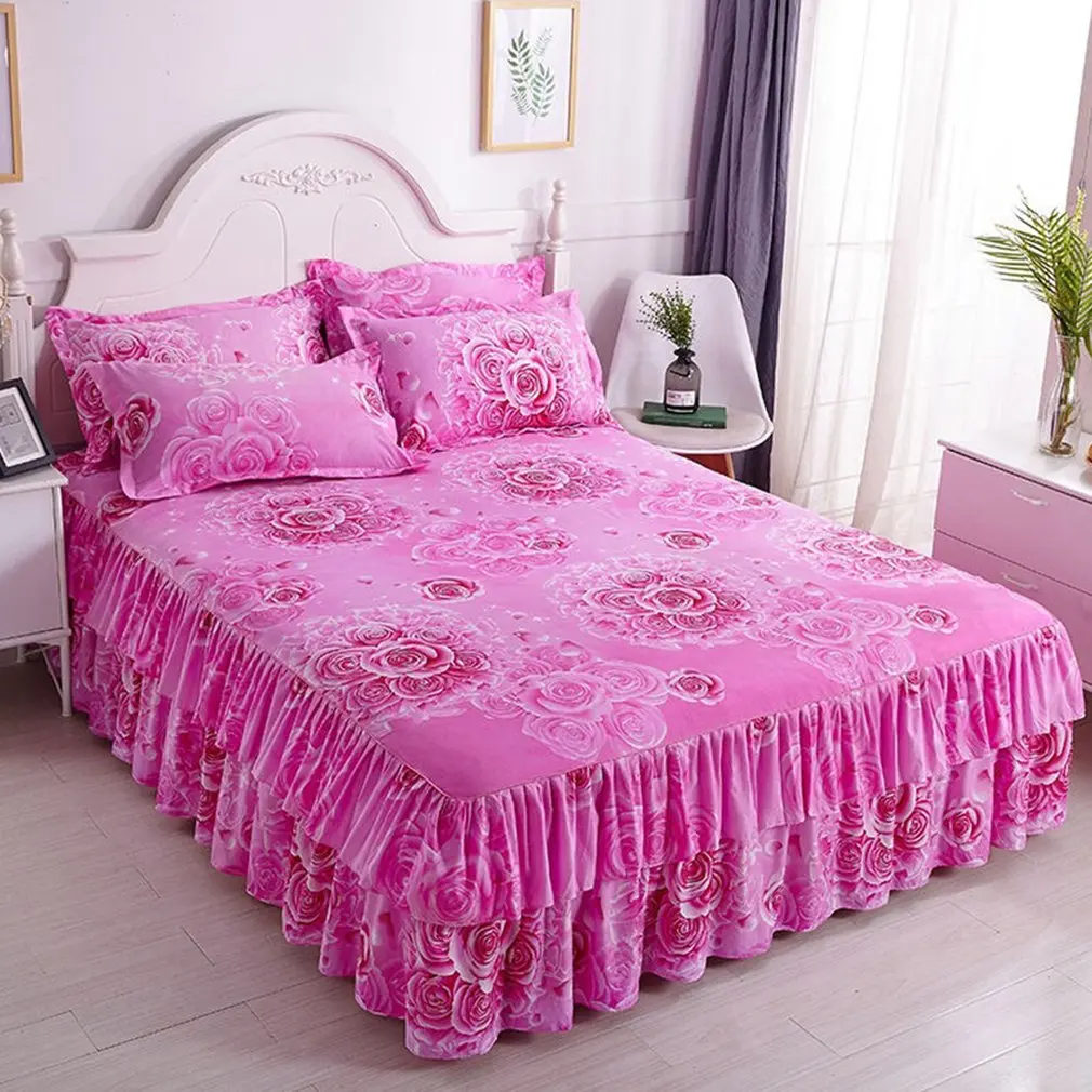 Домашняя корейская модная Двусторонняя юбка для кровати+ 2 пары наволочек, комплект из 3 предметов, постельное белье - Цвет: D