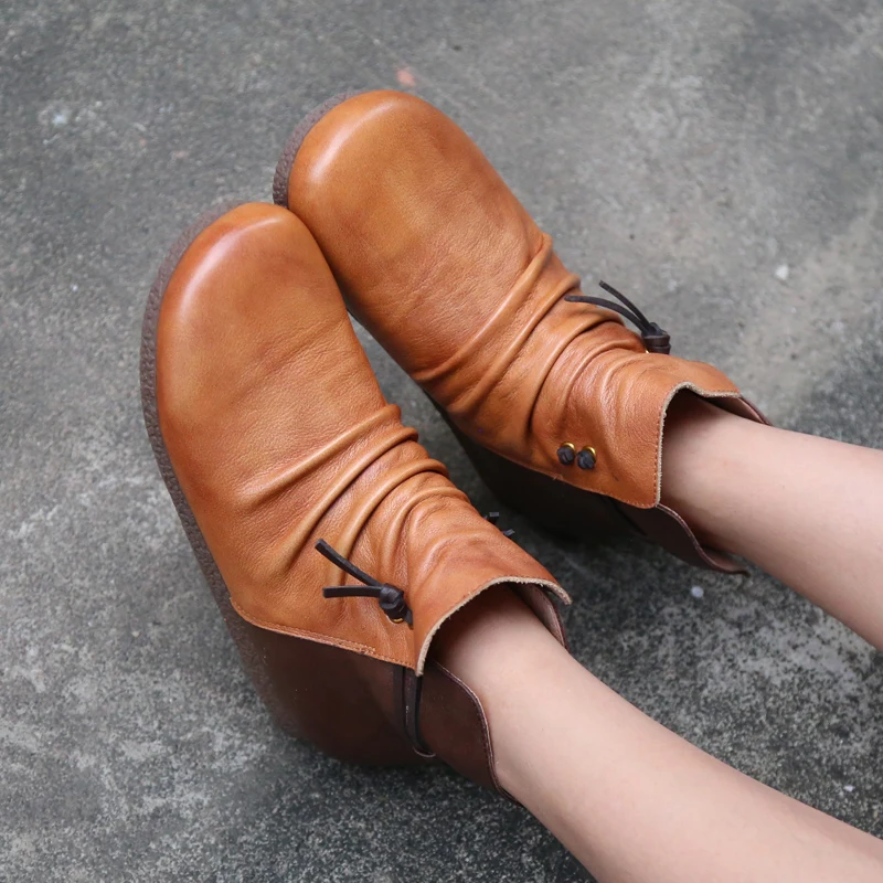 

Luxury Shoes Women Designers Full Grain Leather Soft Leather Soft Sole Round Toe Ankle Boots Autumn and Winter Fur Boots Women