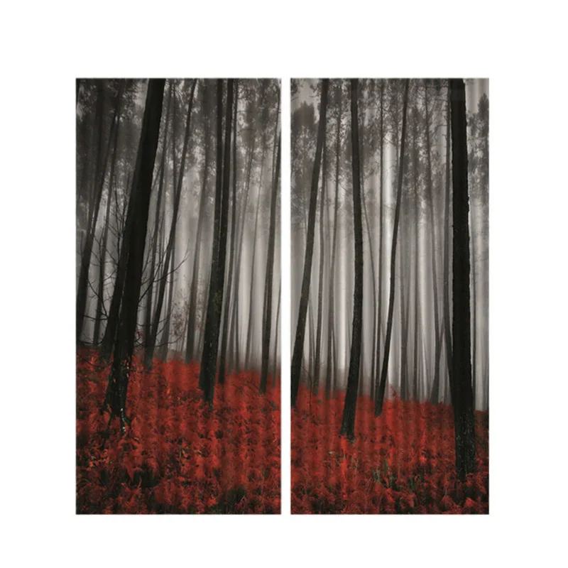 2pcs Set Panels Room Decoration Thermal Insulated 3D Window Curtain 55 x 39 Inch - Цвет: Flowers And Tree