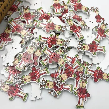 

New 50pcs Christmas deer 35*19mm Wood Buttons Sewing Mix Lots WB323