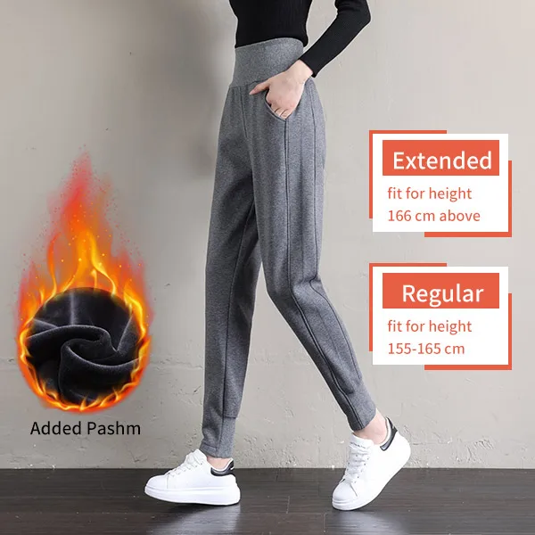 Joggers Women Plus Size Thick Warm Winter Sweatpants Outwear Gem Velet on Fleece Female Trousers Sport Casual Pants Suits Loose Dark Gray Extended