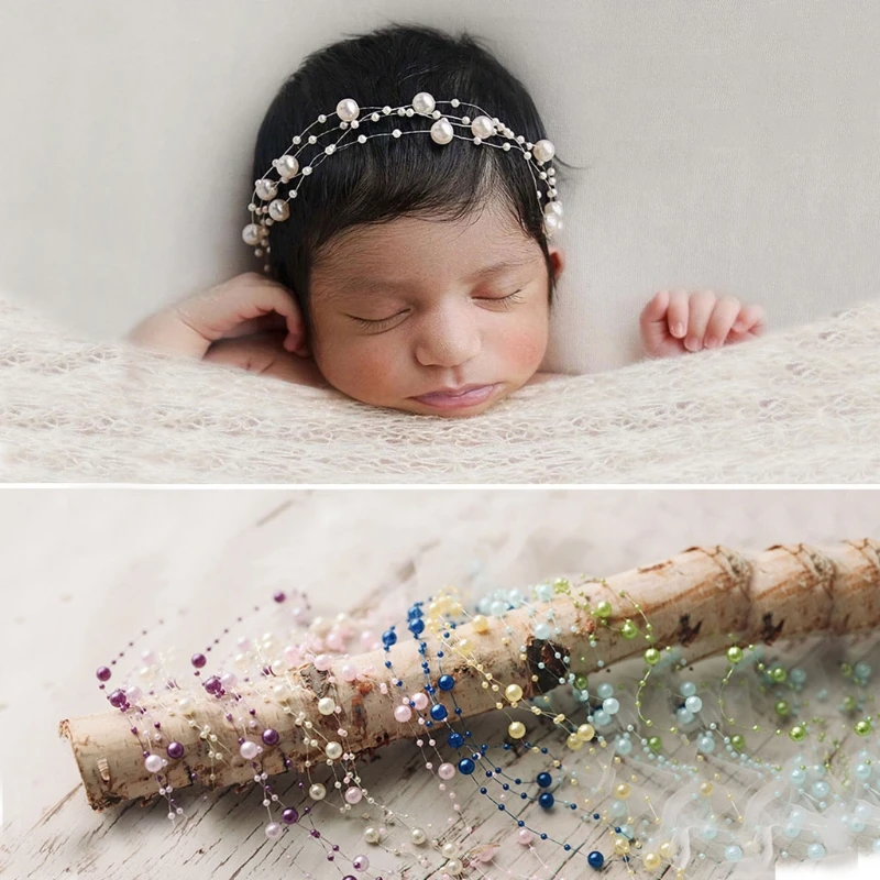 Newborn Photography Props Baby Pearl Headband Princess Headdress Infants Photo Shooting Hair Band 2