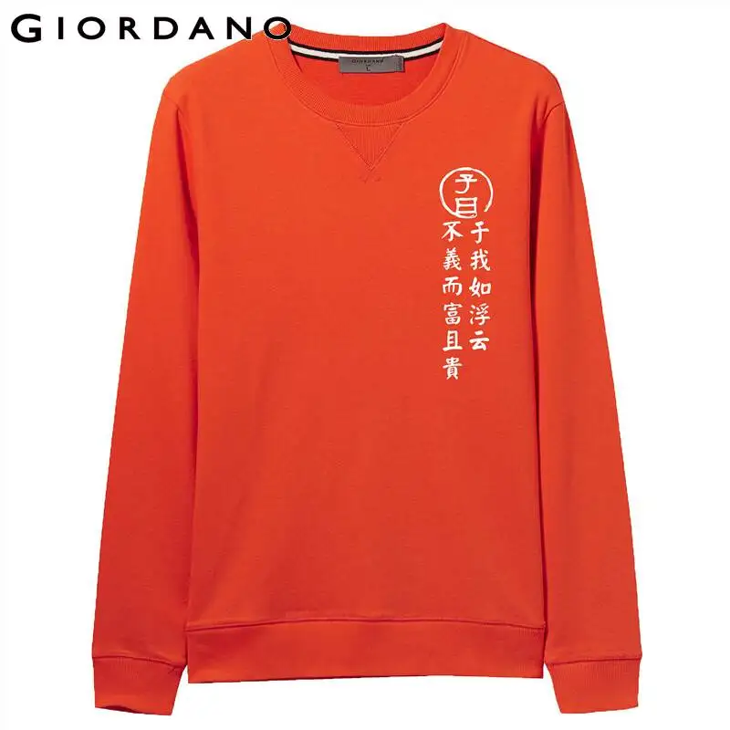 Giordano мужские свитшоты с принтом, пуловер с круглым вырезом, мужские флисовые ребристые манжеты и подол, Moletom Masculino 91099674