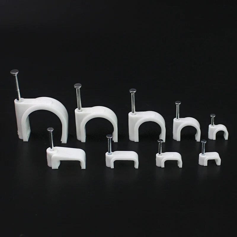 Cable Clip Cable Tie Cable Organizer 100PCS Round Cable Wire Clips 4mm 6mm 8mm 10mm Cable Management RG6 CAT6 RJ45 Electrical Wire Cord Tie Holder Circle Clips