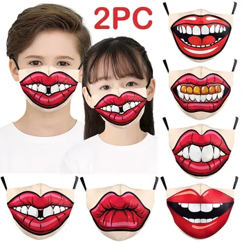 

2PCS Funny Lip Printing Children's Mouth Mask Washable Soft Comfortable Cotton Mask Washable Reusable Kids Masks Mascarilla