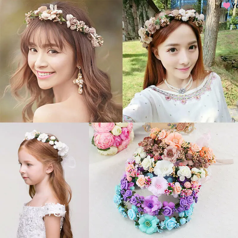 Newly Women Ladies Girl Sweet Princess Headband Floral Crown Flower Hairband Wedding Party Hair Garland Summer